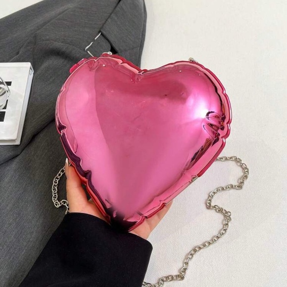 Pink heart shaped Mylar balloon bag purse pocketbook clutch - Picture 2 of 4